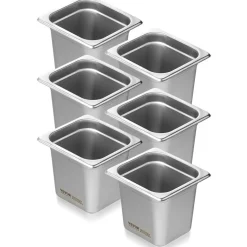 VEVOR 6 Pack Hotel Pans, 1/6 Size Anti-Jam Steam Pan, 0.8mm Thick Stainless Steel Restaurant Steam Table Pan, 6-Inch Deep Commercial Table Pan, Catering Storage Food Pan, for Industrial & Scientific