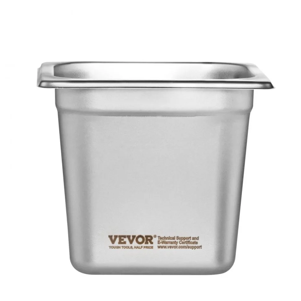 VEVOR 6 Pack Hotel Pans, 1/6 Size Anti-Jam Steam Pan, 0.8mm Thick Stainless Steel Restaurant Steam Table Pan, 6-Inch Deep Commercial Table Pan, Catering Storage Food Pan, for Industrial & Scientific