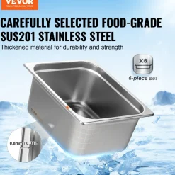 VEVOR 6 Pack Hotel Pans, 1/2 Size Anti-Jam Steam Pan, 0.8mm Thick Stainless Steel Restaurant Steam Table Pan, 6-Inch Deep Commercial Table Pan, Catering Storage Food Pan, for Industrial & Scientific