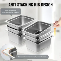 VEVOR 6 Pack Hotel Pans, 1/2 Size Anti-Jam Steam Pan, 0.8mm Thick Stainless Steel Restaurant Steam Table Pan, 6-Inch Deep Commercial Table Pan, Catering Storage Food Pan, for Industrial & Scientific