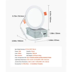 VEVOR 12 Pack 6 Inch LED Recessed Ceiling Light, 5CCT, Canless Wafer Downlight with Junction Box, 2700K/3000K/3500K/4000K/5000K Selectable, 1100 LM High Brightness 12W 120V, for Indoor Home Lighting