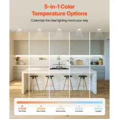 VEVOR 12 Pack 6 Inch LED Recessed Ceiling Light, 5CCT, Canless Wafer Downlight with Junction Box, 2700K/3000K/3500K/4000K/5000K Selectable, 1100 LM High Brightness 12W 120V, for Indoor Home Lighting