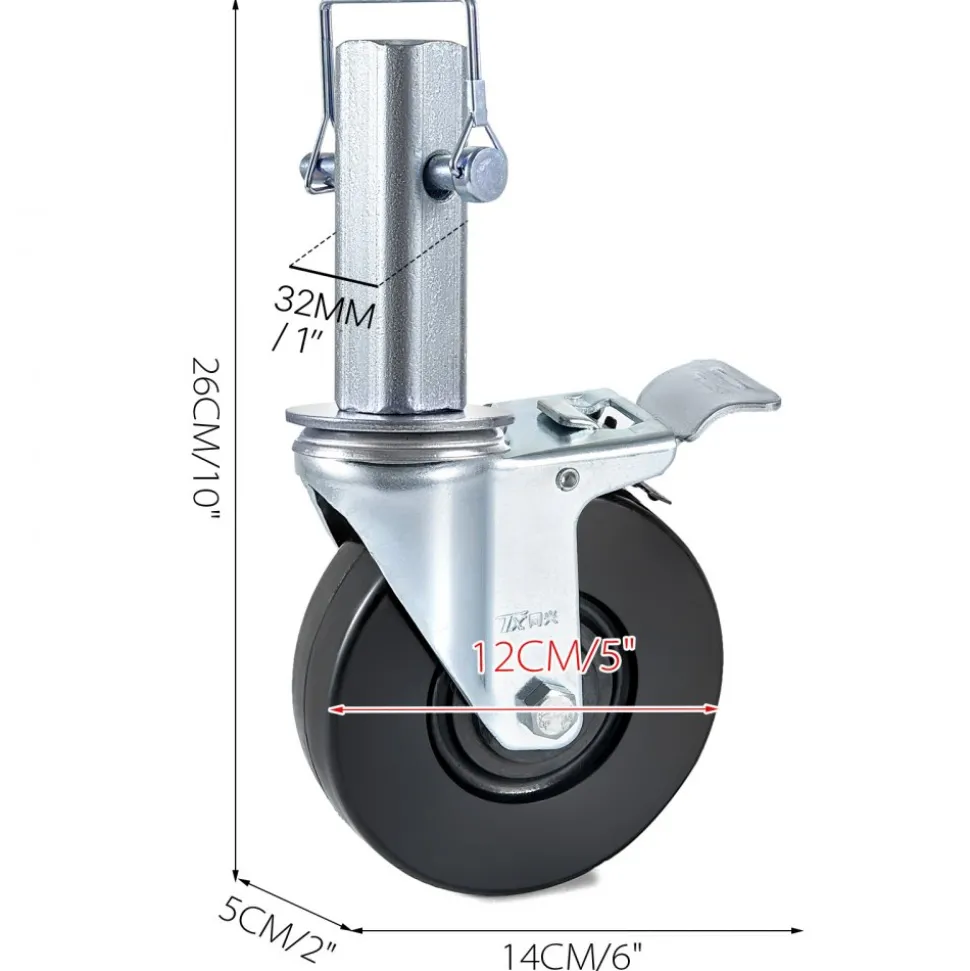 VEVOR 4 Pack 5Inch Scaffolding Rubber Swivel Caster Wheels with Dual Locking Heavy Duty Casters 1.26 Inch Square Stem 440LBS Capacity per Wheel