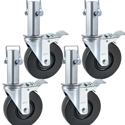 VEVOR 4 Pack 5Inch Scaffolding Rubber Swivel Caster Wheels with Dual Locking Heavy Duty Casters 1.26 Inch Square Stem 440LBS Capacity per Wheel