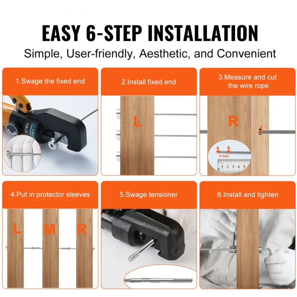 VEVOR 20 Pack Invisible Cable Railing kit, T316 Stainless Steel 1/8" Invisible Receiver and Swage Stud End for Cable Railing, Swage Tensioner 1/8" for Wood/Metal Post, Cable Railing Hardware, Silver