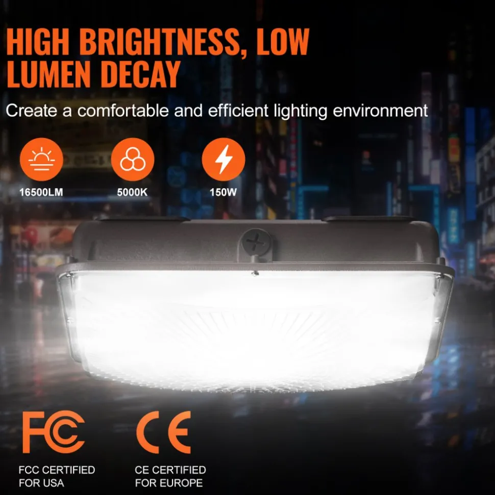 VEVOR 4 Pack LED Canopy Lights, 150W, 16500LM 5000K Daylight Commercial Industrial Outdoor Canopy Lights, 12.4"x12.4" Surface Mount Ceiling Lighting for Gas Station Warehouse Garage Street Shop, IP65