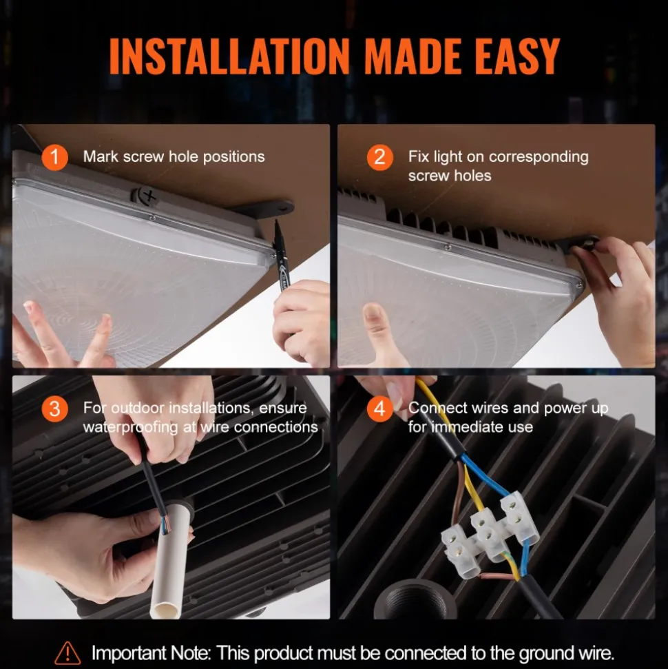 VEVOR 4 Pack LED Canopy Lights, 150W, 16500LM 5000K Daylight Commercial Industrial Outdoor Canopy Lights, 12.4"x12.4" Surface Mount Ceiling Lighting for Gas Station Warehouse Garage Street Shop, IP65