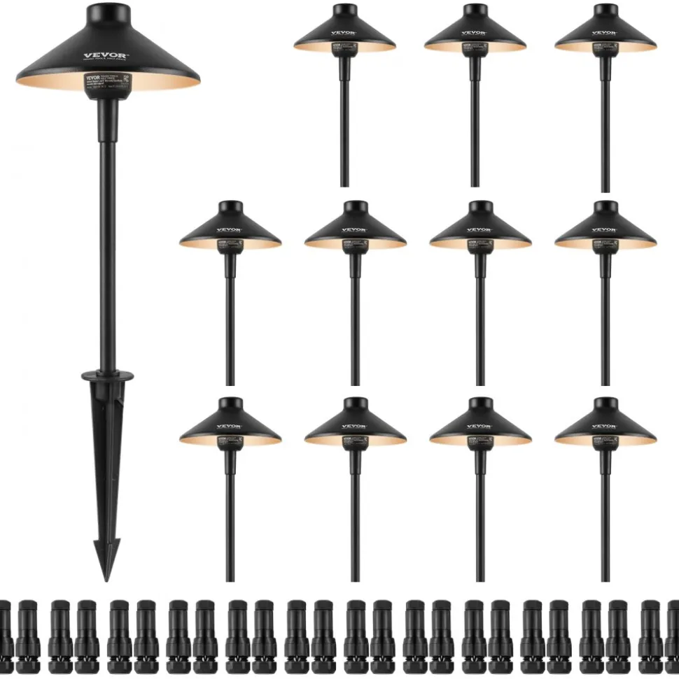 VEVOR 12 Pack Low Voltage Landscape Path Lights, 3W 210LM 12V-24VAC/DC Outdoor LED Pathway Lighting, 3000K Warm White Walkway Lights with Quick Connectors, IP66 Waterproof for Yard Garden Sidewalk