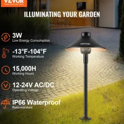 VEVOR 8 Pack Low Voltage Landscape Path Lights, 3W 210LM 12V-24VAC/DC Outdoor LED Pathway Lighting, 3000K Warm White Walkway Lights with Quick Connectors, IP66 Waterproof for Yard Garden Sidewalk