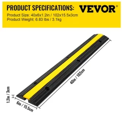 VEVOR 4 Pack of 1-Channel Rubber Cable Protector Ramps Heavy Duty 22046Lbs Load Capacity Cable Wire Cord Cover Ramp Speed Bump Driveway Hose Cable Ramp Protective Cover