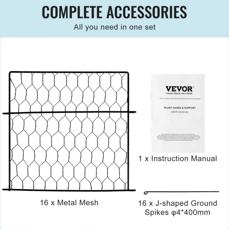 VEVOR 4 Pack Plant Protector from Animals, 13.4'' x 13.4'' Chicken Wire Plant Protector, Plant Cages for Outdoor Plants, Flowers & Vegetables, Keeps Bunny Chicken Squirrels Out, 16pcs Metal Mesh