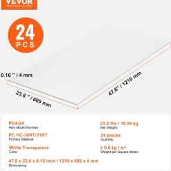 VEVOR 12 Pack Polycarbonate Greenhouse Panels, 2' X 4' X 0.24'' Roof Panels Sheets, Waterproof UV Protected Corrugated Plastic Roofing, Impact Resistance Clear Roofing Sheets for Greenhouse/Garden