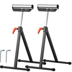 VEVOR 2-Pack Roller Stands, 135 lb Load Capacity, 26.8-42.5'' Adjustable Height, Folding Heavy Duty Design with 11.5 in Polished Steel Roller Head, for Table Saw Outfeed Woodworking Extension Support