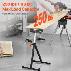 VEVOR 2-Pack Roller Stands, 250 lbs Load Capacity, 27-43 in Adjustable Height, Folding Heavy Duty with Polished Steel Roller Head & Edge Guides, for Table Saw Outfeed Woodworking Extension Support
