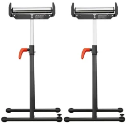 VEVOR 2-Pack Roller Stands, 250 lbs Load Capacity, 27-43 in Adjustable Height, Folding Heavy Duty with Polished Steel Roller Head & Edge Guides, for Table Saw Outfeed Woodworking Extension Support