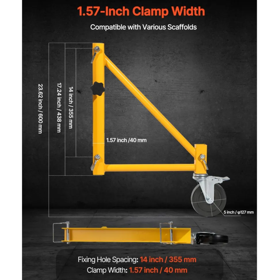 VEVOR 4-Pack Scaffold Outriggers, 1000 lbs Total Load Capacity Baker-Style Scaffolding Accessory with Swivel Casters, Carbon Steel Scaffold Wheel System with Rust Proof Galvanized Surface, Yellow
