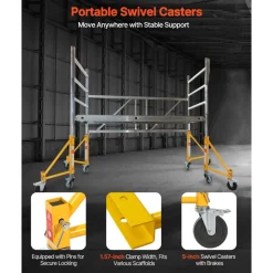 VEVOR 4-Pack Scaffold Outriggers, 1000 lbs Total Load Capacity Baker-Style Scaffolding Accessory with Swivel Casters, Carbon Steel Scaffold Wheel System with Rust Proof Galvanized Surface, Yellow