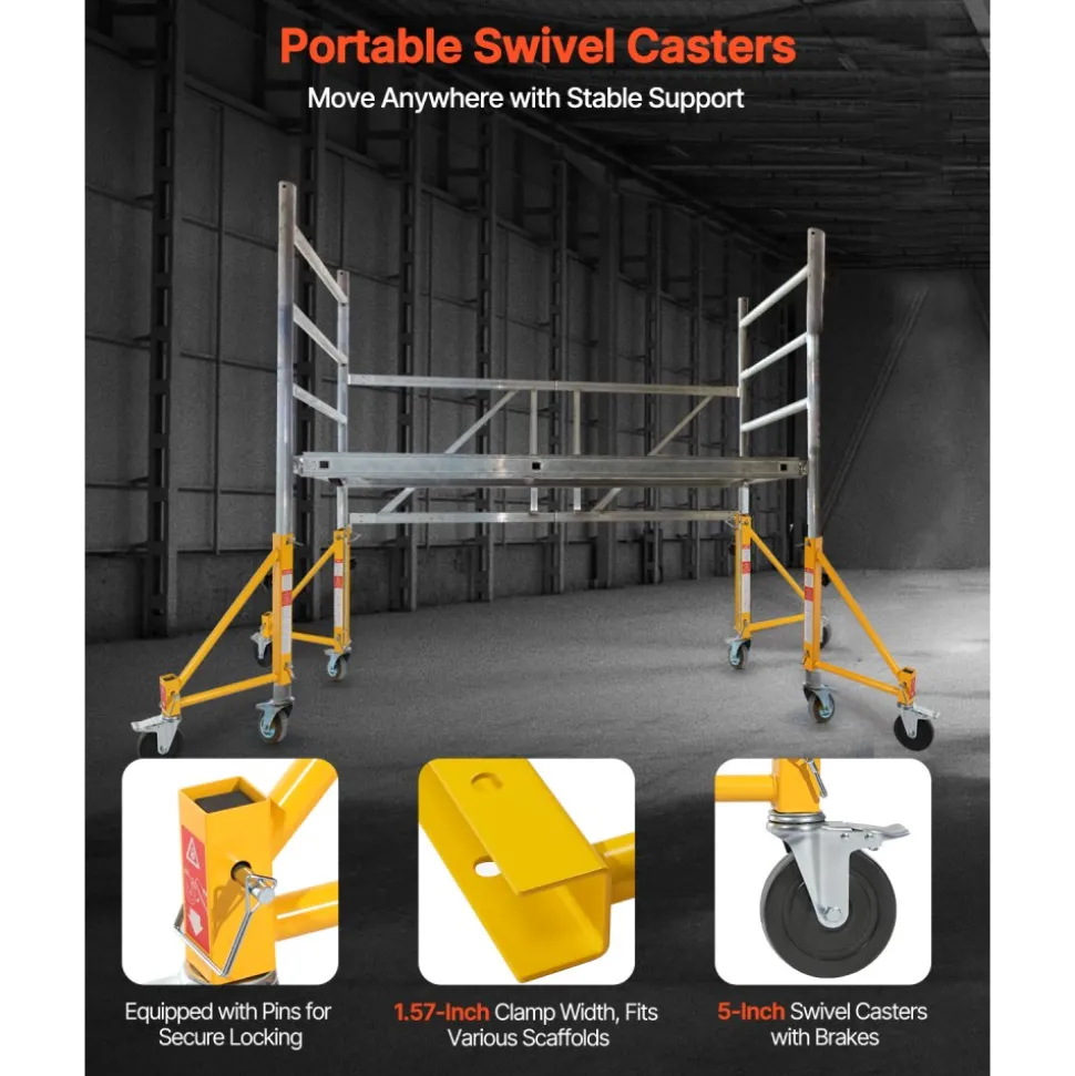 VEVOR 4-Pack Scaffold Outriggers, 1000 lbs Total Load Capacity Baker-Style Scaffolding Accessory with Swivel Casters, Carbon Steel Scaffold Wheel System with Rust Proof Galvanized Surface, Yellow
