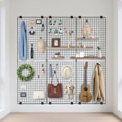 VEVOR 3 Packs Grid Wall Panels, 2 x 6 ft Wire Grid Panels Display Rack, Wall-Mounted Art Display Shelf, Black Carbon Steel Wall Hanging Gridwall for Craft Show, Decoration, Storage, Notice Board