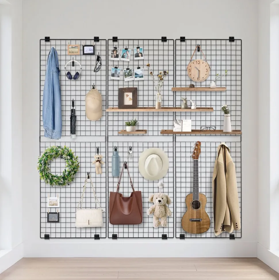 VEVOR 3 Packs Grid Wall Panels, 2 x 6 ft Wire Grid Panels Display Rack, Wall-Mounted Art Display Shelf, Black Carbon Steel Wall Hanging Gridwall for Craft Show, Decoration, Storage, Notice Board