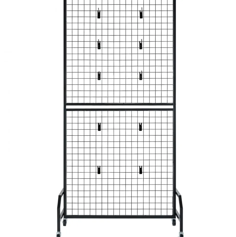 VEVOR 2 Packs Grid Wall Panels, 2.9 x 5.9 ft Wire Grid Panels Display Rack, Movable Art Display Shelf with Wheels and 10 Hooks, Black Carbon Steel Gridwall for Craft Show, Decor, Storage, Notice Board