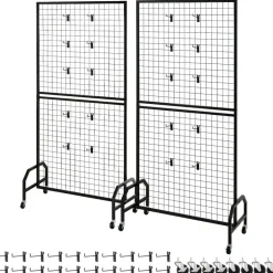 VEVOR 2 Packs Grid Wall Panels, 2.9 x 5.9 ft Wire Grid Panels Display Rack, Movable Art Display Shelf with Wheels and 10 Hooks, Black Carbon Steel Gridwall for Craft Show, Decor, Storage, Notice Board