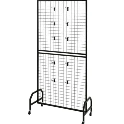 VEVOR 2 Packs Grid Wall Panels, 2.9 x 5.9 ft Wire Grid Panels Display Rack, Movable Art Display Shelf with Wheels and 10 Hooks, Black Carbon Steel Gridwall for Craft Show, Decor, Storage, Notice Board