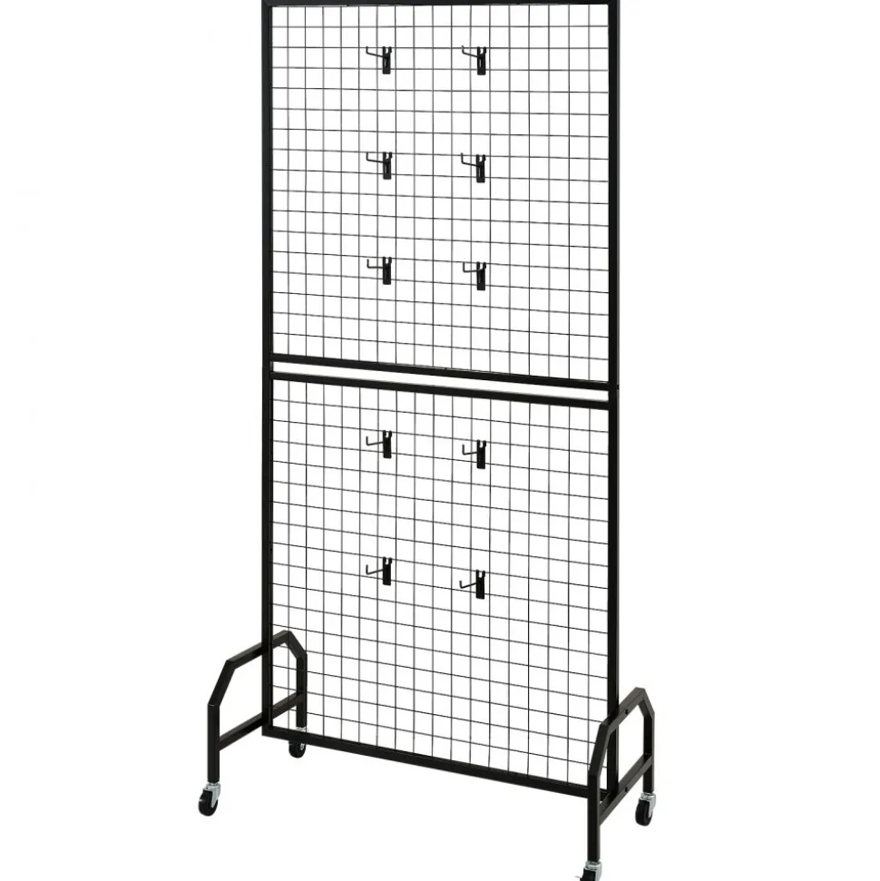 VEVOR 2 Packs Grid Wall Panels, 2.9 x 5.9 ft Wire Grid Panels Display Rack, Movable Art Display Shelf with Wheels and 10 Hooks, Black Carbon Steel Gridwall for Craft Show, Decor, Storage, Notice Board