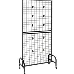 VEVOR 2 Packs Grid Wall Panels, 2.9 x 5.9 ft Wire Grid Panels Display Rack, Movable Art Display Shelf with Wheels and 10 Hooks, Black Carbon Steel Gridwall for Craft Show, Decor, Storage, Notice Board