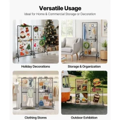 VEVOR 2 Packs Grid Wall Panels, 2.9 x 5.9 ft Wire Grid Panels Display Rack, Movable Art Display Shelf with Wheels and 10 Hooks, Black Carbon Steel Gridwall for Craft Show, Decor, Storage, Notice Board