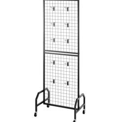 VEVOR 2 Packs Grid Wall Panels, 1.9 x 5.4 ft Wire Grid Panels Display Rack, Movable Art Display Shelf with Wheels and 20 Hooks, Black Carbon Steel Gridwall for Craft Show, Decor, Storage, Notice Board