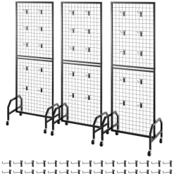VEVOR 2 Packs Grid Wall Panels, 1.9 x 5.4 ft Wire Grid Panels Display Rack, Movable Art Display Shelf with Wheels and 20 Hooks, Black Carbon Steel Gridwall for Craft Show, Decor, Storage, Notice Board