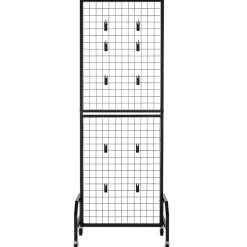 VEVOR 2 Packs Grid Wall Panels, 1.9 x 5.4 ft Wire Grid Panels Display Rack, Movable Art Display Shelf with Wheels and 20 Hooks, Black Carbon Steel Gridwall for Craft Show, Decor, Storage, Notice Board