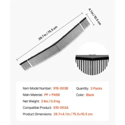 VEVOR 3 Packs Lawn Sweeper Brush Replacement, Compatible with VEVOR 30 in Lawn & Leaf Collector Sweepers, Yard Sweeper Brush Paddle with Durable V-Shaped Bristles for Easy Grass Leaf Cleanup