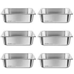 VEVOR 6 Pack Stainless Steam Hotel Pans, 1/2 Size Table Steam Pan, 4 Inch Deep Anti Jam Restaurant Supplies Reusable Rustproof Catering Storage for Home, Party, Restaurant, Hotel, Buffet