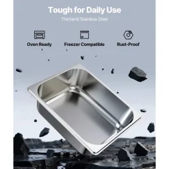 VEVOR 6 Pack Stainless Steam Hotel Pans, 1/2 Size Table Steam Pan, 4 Inch Deep Anti Jam Restaurant Supplies Reusable Rustproof Catering Storage for Home, Party, Restaurant, Hotel, Buffet