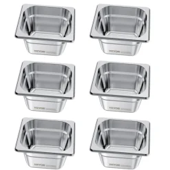 VEVOR 6 Pack Stainless Steam Hotel Pans, 1/6 Size Table Steam Pan, 4 Inch Deep, Anti Jam Restaurant Supplies Reusable Rustproof Catering Storage for Home, Party, Restaurant, Hotel, Buffet