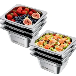 VEVOR 6 Pack Stainless Steam Hotel Pans, 1/6 Size Table Steam Pan, 4 Inch Deep, Anti Jam Restaurant Supplies Reusable Rustproof Catering Storage for Home, Party, Restaurant, Hotel, Buffet