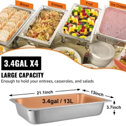 VEVOR 6 Pack Steam Table Pans 20.9 x 12.8 x 5.9 Inch Deep Steam Table Pan Full Size 20.5L Deep Food Container Stainless Steel Oven Tray Hotel Pans Anti-Jam Steam Table Food Pan