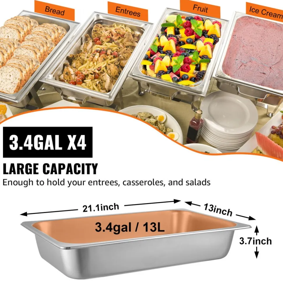VEVOR 6 Pack Steam Table Pans 20.9 x 12.8 x 5.9 Inch Deep Steam Table Pan Full Size 20.5L Deep Food Container Stainless Steel Oven Tray Hotel Pans Anti-Jam Steam Table Food Pan