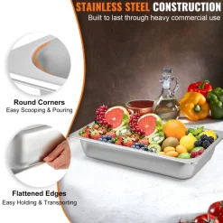 VEVOR 6 Pack Steam Table Pans 20.9 x 12.8 x 3.9 Inch Deep Steam Table Pan Full Size 13L Deep Food Container Stainless Steel Oven Tray Hotel Pans Anti-Jam Steam Table Food Pan