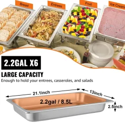 VEVOR 6 Pack Steam Table Pans 20.9 x 12.8 x 2.6 Inch Deep Steam Table Pan Full Size 8.5L Deep Food Container Stainless Steel Oven Tray Hotel Pans Anti-Jam Steam Table Food Pan
