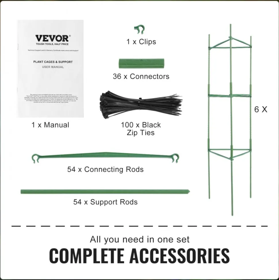 VEVOR 6 Packs Tomato Cages for Garden, 48 inch Tomato Trellis Plant Stakes Support, Stackable Tall Plant Support Cage, for Raised Garden Bed, Vegetables Flowers and Climbing Plants