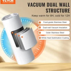 VEVOR 50 Pack Sublimation Tumblers 20oz Skinny Straight, Stainless Steel Sublimation Tumblers Blank, Stainless Steel Double Wall Tumbler for Heat Transfer Customized Gifts with Lid and Straw, Gift Box