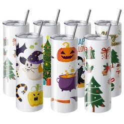 VEVOR 16 Pack Sublimation Tumblers 20oz Skinny Straight, Stainless Steel Sublimation Tumblers Blank, Stainless Steel Double Wall Tumbler for Heat Transfer Customized Gifts with Lid and Straw, Gift Box