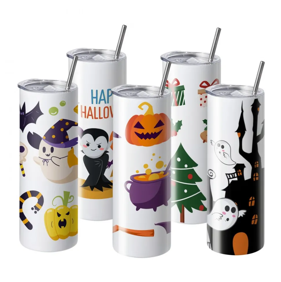 VEVOR 16 Pack Sublimation Tumblers 20oz Skinny Straight, Stainless Steel Sublimation Tumblers Blank, Stainless Steel Double Wall Tumbler for Heat Transfer Customized Gifts with Lid and Straw, Gift Box