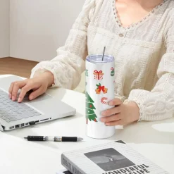 VEVOR 16 Pack Sublimation Tumblers 20oz Skinny Straight, Stainless Steel Sublimation Tumblers Blank, Stainless Steel Double Wall Tumbler for Heat Transfer Customized Gifts with Lid and Straw, Gift Box