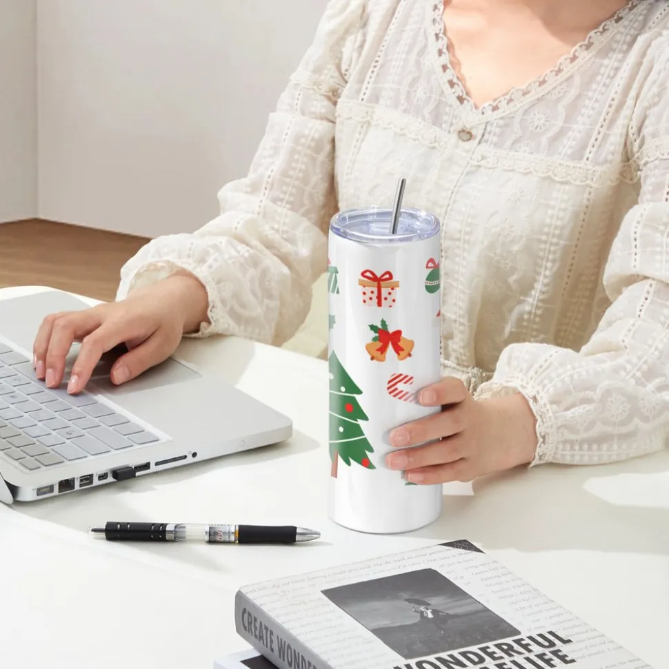 VEVOR 16 Pack Sublimation Tumblers 20oz Skinny Straight, Stainless Steel Sublimation Tumblers Blank, Stainless Steel Double Wall Tumbler for Heat Transfer Customized Gifts with Lid and Straw, Gift Box