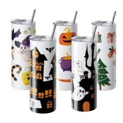VEVOR 16 Pack Sublimation Tumblers 20oz Skinny Straight, Stainless Steel Sublimation Tumblers Blank, Stainless Steel Double Wall Tumbler for Heat Transfer Customized Gifts with Lid and Straw, Gift Box