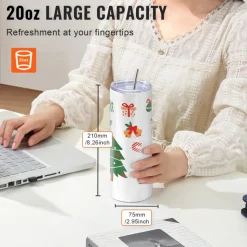 VEVOR 12 Pack Sublimation Tumblers 20oz Skinny Straight, Stainless Steel Sublimation Tumblers Blank, Stainless Steel Double Wall Tumbler for Heat Transfer Customized Gifts with Lid and Straw, Gift Box
